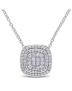 AMOUR 1/2 CT TW Diamond Layered Halo Pendant with Chain In Sterling Silver