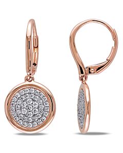 AMOUR 1/2 CT TW Diamond Pave Disc Leverback Earrings In 14K Rose Gold