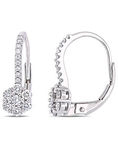 AMOUR 1/2 CT TW Diamond Floral Leverback Earrings In 14K White Gold