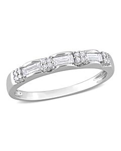 Amour 1/4 CT Round and Parallel Baguette Diamonds TW Fashion Ring White Platinum