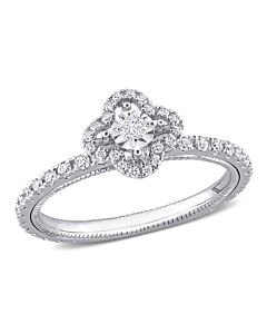 Amour 1/2 CT TDW Diamond Vintage Floral Design Engagement Ring in 14k White Gold