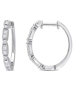 AMOUR 1/2 CT TDW Princess & Round Diamond Hoop Earrings In 14K White Gold