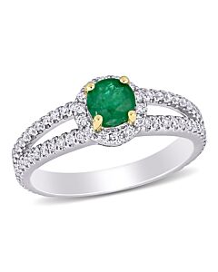 Amour 1/2 CT TGW Emerald and 1/2 CT TW Diamond Halo Split Shank Engagement Ring in 14k White and Yellow Gold
