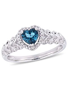 Amour 1/2 CT TGW London-Blue Topaz and Diamond Halo Heart Ring in 10k White Gold JMS005027
