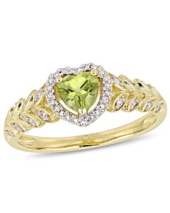 Amour 1/2 CT TGW Peridot and Diamond Halo Heart Ring in 10k Yellow Gold JMS005020