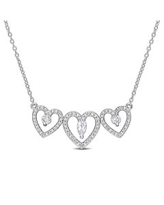 AMOUR 1/2 CT TGW White Topaz and 1/5 CT TDW Diamond Triple Heart Necklace In Sterling Silver