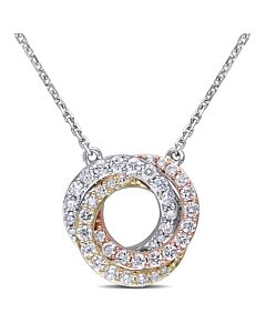 AMOUR 1/2 CT TW Diamond Interlaced Swirl Necklace In 3-Tone Yellow, Rose and White 14K Gold
