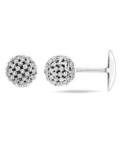 AMOUR 1/2 CT TW Diamond Studded Ball Cufflinks In Sterling Silver