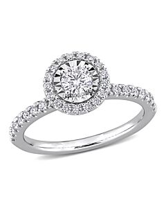 Amour 1/2 CT TW Diamond Vintage Halo Ring in 18k White Gold