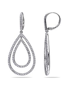 AMOUR 1 3/4 CT TW Diamond Pear Shaped Leverback Earrings In 14K White Gold
