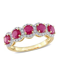 Amour 1 3/4 CT TGW Ruby and 1/5 CT TDW Diamond Semi-Eternity Ring in 14k Yellow Gold