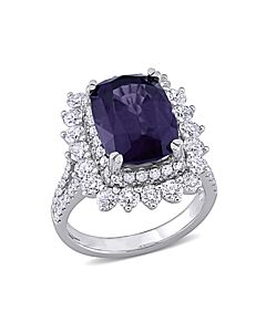 Amour 1 3/4 CT TW Diamond and 6 1/5 CT TGW Purple Spinel Halo Split Shank Cocktail Ring in 14k White Gold