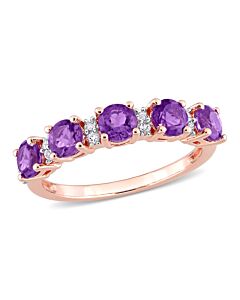 Amour 1 3/5 CT TGW Amethyst-Africa and White Topaz Semi Eternity Ring in Rose Plated Sterling Silver