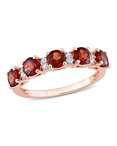 Amour 1 3/5 CT TGW Garnet and White Topaz Semi Eternity Ring in Rose Plated Sterling Silver