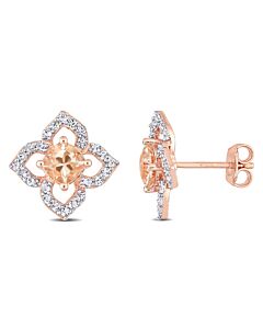 AMOUR 1 3/5 CT TGW Morganite and White Topaz Floral Stud Earrings In Rose Plated Sterling Silver