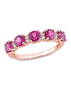 Amour 1 3/5 CT TGW Rhodolite and White Topaz Semi Eternity Ring in Rose Gold Plated Sterling Silver