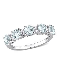 Amour 1 3/8 CT TGW Aquamarine and White Topaz Semi Eternity Ring in Sterling Silver
