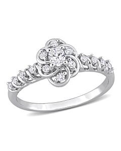 Amour 1/3 CT TDW Oval and Round Diamond Vintage Engagement Ring in 14k White Gold