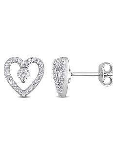 AMOUR 1/3 CT TGW White Topaz and 1/5 CT TDW Diamond Open Heart Stud Earrings In Sterling Silver