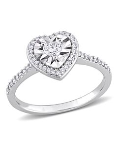 Amour 1/3 CT TW Heart & Round Shape Diamond Halo Engagement Ring in 14k White Gold