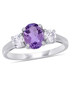Amour 1 4/5 CT TGW Amethyst and Created White Sapphire 3-Stone Ring in Sterling Silver