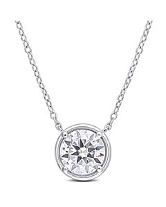 AMOUR 1 4/5 CT TGW Created Moissanite Halo Circle Pendant with Chain In Sterling Silver
