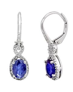 AMOUR Oval Diffused Sapphire and 1/4 CT TW Diamond Leverback Earrings In 10K White Gold