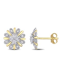 AMOUR 1/4 CT TW Diamond Flower Post Earrings In 2-Tone 10K White & Yellow Gold