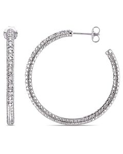 AMOUR 1/4 CT TW Diamond Hoop Earrings In Sterling Silver