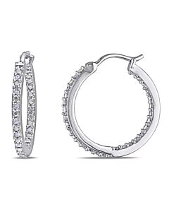 AMOUR 1/4 CT TW Diamond Inside Outside Hoop Earrings In Sterling Silver