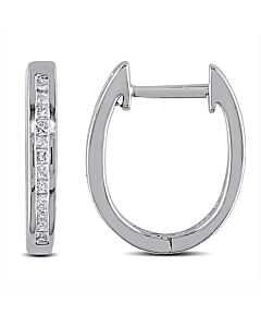 AMOUR 1/4 CT TW Princess Cut Channel Set Diamond Hoop Earrings In Sterling Silver