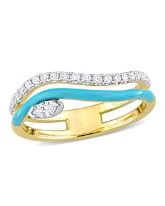 Amour 1/4 CT TDW Marquise and Round Diamond Wave Ring in 14k Two-Tone Yellow and White Gold with Turquoise Enamel