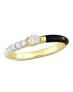 Amour 1/4 CT TDW Pear and Round Diamonds Ring in 14k Yellow Gold and Black Enamel