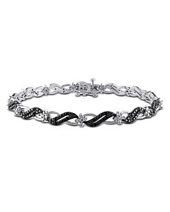 AMOUR 1/4 CT TW Black Diamond Infinity Link Bracelet In Sterling Silver with Black Rhodium