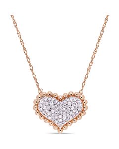 AMOUR 1/4 CT TW Diamond Clustered Heart Halo Necklace In 10K Rose Gold