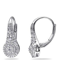 AMOUR 1/4 CT TW Diamond Halo Leverback Earrings In Sterling Silver