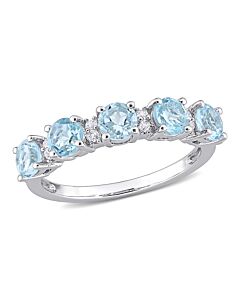 Amour 1 5/8 CT TGW Blue Topaz - Sky and White Topaz Semi Eternity Ring in Sterling Silver