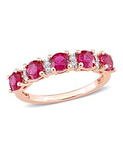 Amour 1 5/8 CT TGW Created Ruby and Created White Sapphire Semi Eternity Ring in Rose Gold Plated Sterling Silver