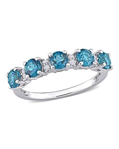 Amour 1 5/8 CT TGW London Blue Topaz and White Topaz Semi Eternity Ring in Sterling Silver