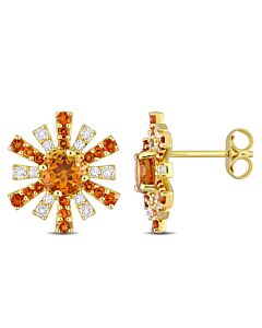AMOUR 1 5/8 CT TGW Madeira Citrine and White Topaz Starburst Earrings In Yellow Plated Sterling Silver