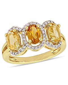 Amour 1/5 CT Diamond and 1 1/3 CT TGW Citrine Madeira w/ Citrine 3-Stone Ring in Yellow Silver