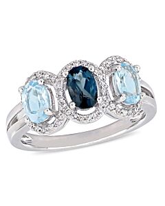 Amour 1/5 CT TDW Diamond and 1 3/5 CT TGW Sky Blue Topaz, London Blue Topaz 3-Stone Ring in Sterling Silver