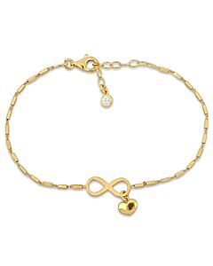 Amour 1/5 CT TGW Cubic Zirconia Infinity and Heart Charm Bracelet in Yellow Infinity Sterling Silver