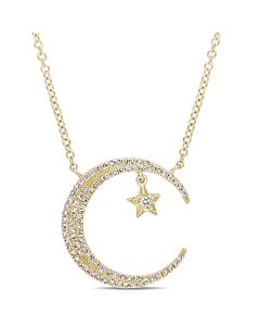 AMOUR 1/5 CT TW Diamond Star & Crescent Moon Station Necklace In 14K Yellow Gold