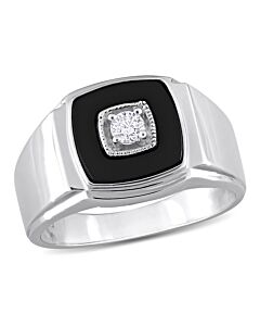 Amour 1/6 CT Diamond TW And 2 1/3 CT TGW Black Onyx Fashion Ring Silver