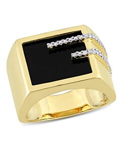 Amour 1/6 CT Diamond TW And 5 CT TGW Black Onyx Fashion Ring Yellow Silver