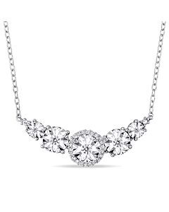AMOUR 1/6 CT TW Diamond 5-sTone Flower Necklace In Sterling Silver