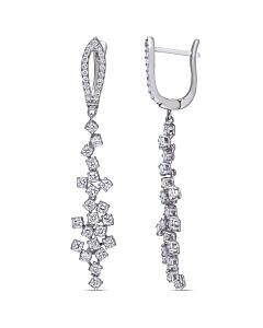 AMOUR 1 7/8 CT TW Diamond Floral Dangle Cuff Earrings In 14K White Gold