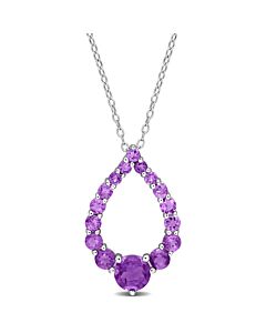 AMOUR 1 7/8 CT TGW Amethyst and African Amethyst Graduated Open Teardrop Pendant with Chain In Sterling Silver