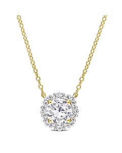 AMOUR 1 7/8 CT TGW Created White Sapphire Halo Necklace In Yellow Plated Sterling Silver